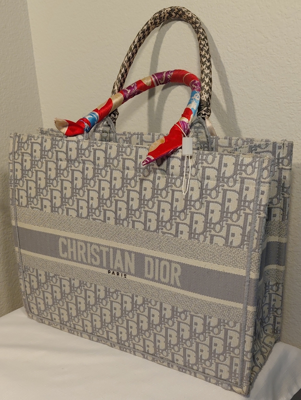 Dior Monogram Book Tote w/Hermes Handle Scarf Twill